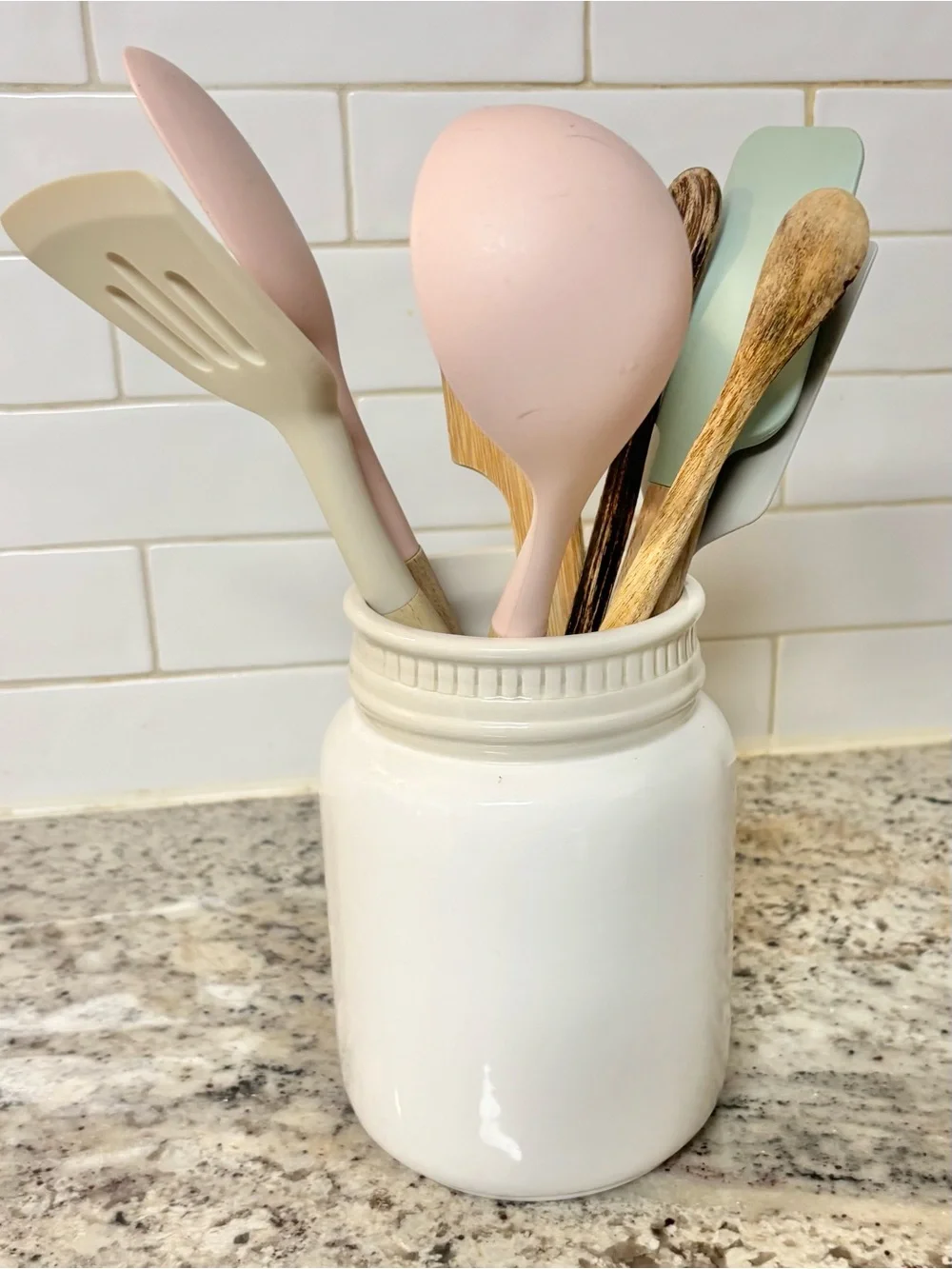 GoodsCircle Mason Utensils White Ceramic Utensil Crock Farmhouse Kitchen